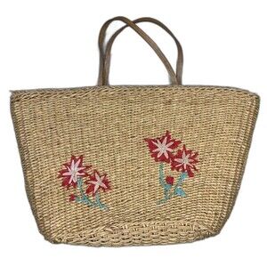VTG Liz Thomas Voyager Wicker Handbag Purse Summer Beach Floral Women Y2K 90s